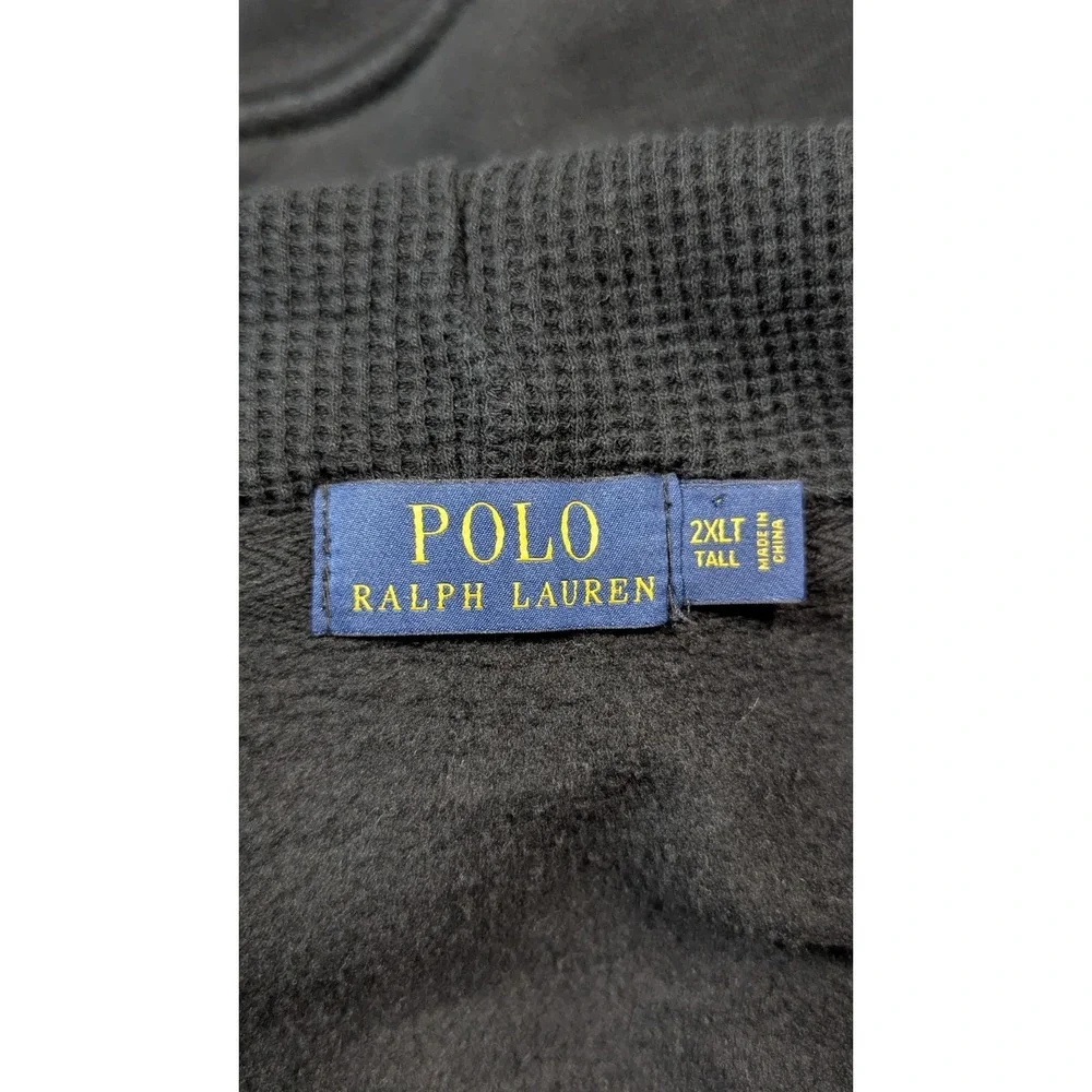 Polo Ralph Lauren Hoodie Men's Black 2XLT Tall Full Zip Sweatshirt Red Pony Logo
